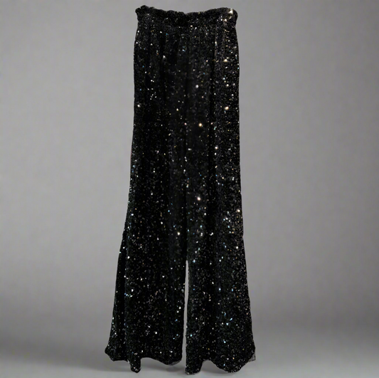BLACK SEQUIN PANT- WIDE LEG