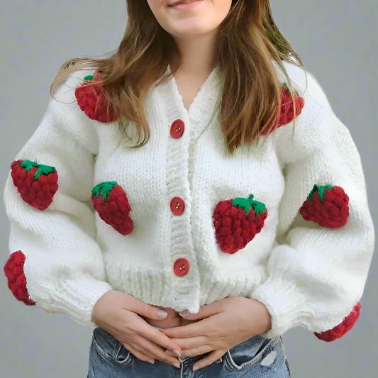 VELVET RED STRAWBERRY CARDIGAN