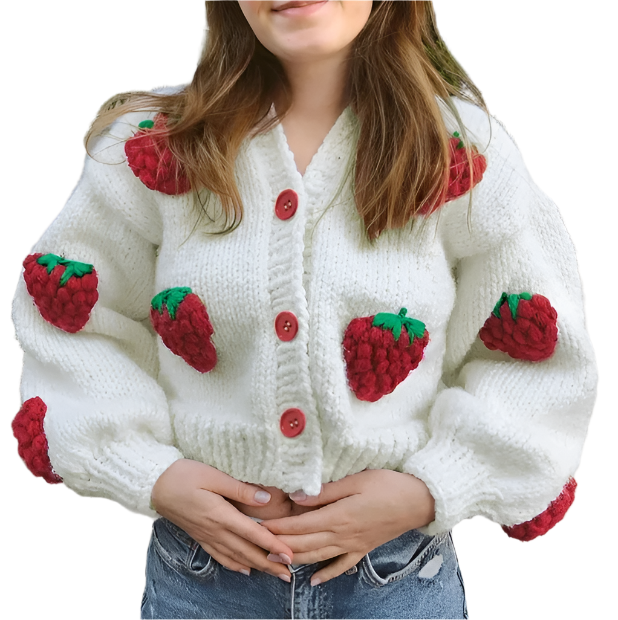 VELVET RED STRAWBERRY CARDIGAN