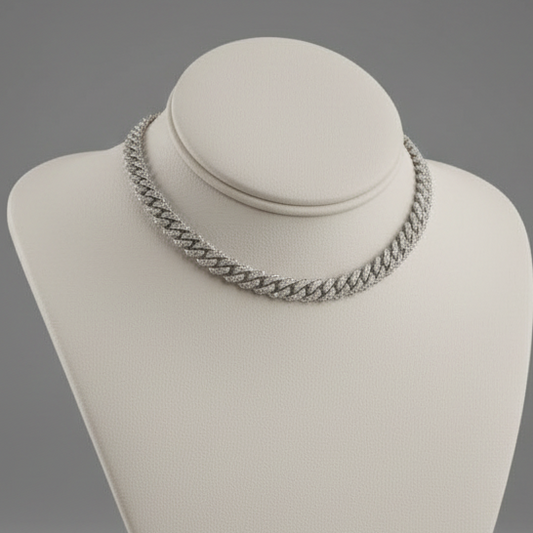 STERLING SILVER ICED CUBAN LINK NECKLACE