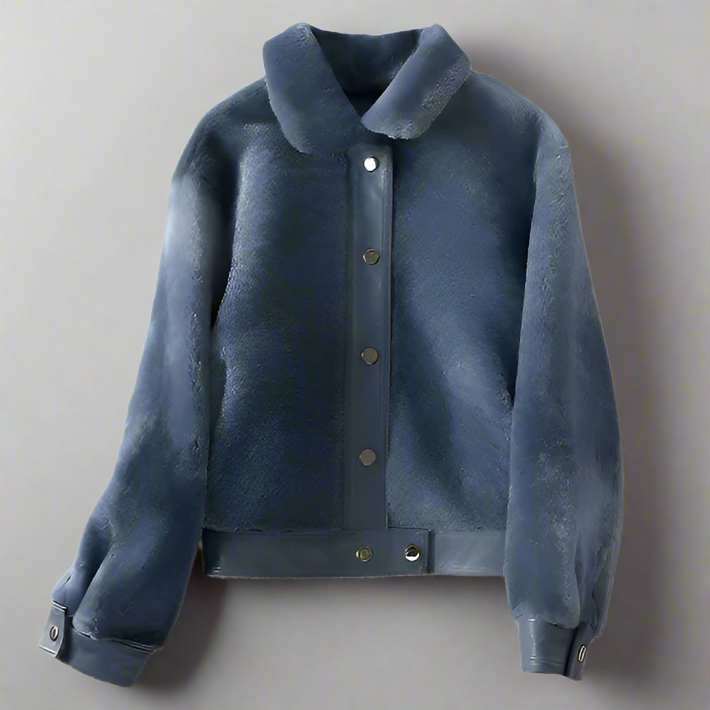 BLUE SHEARLING BOMBER JACKET