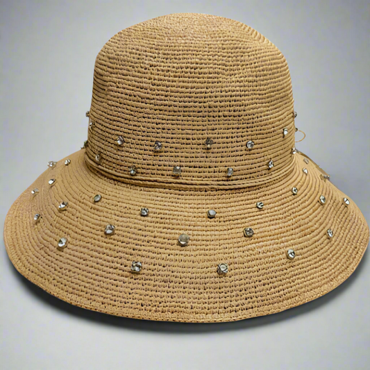 ANNIE STRAW RHINESTONE BUCKET HAT