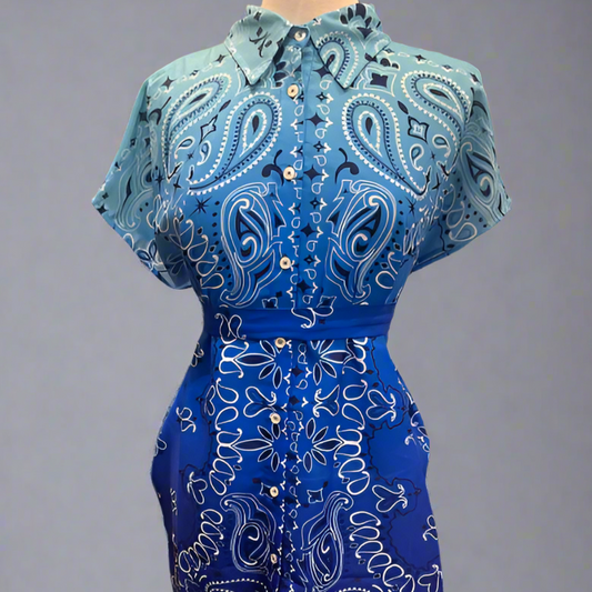 BLUE BANDANA SHORT DRESS