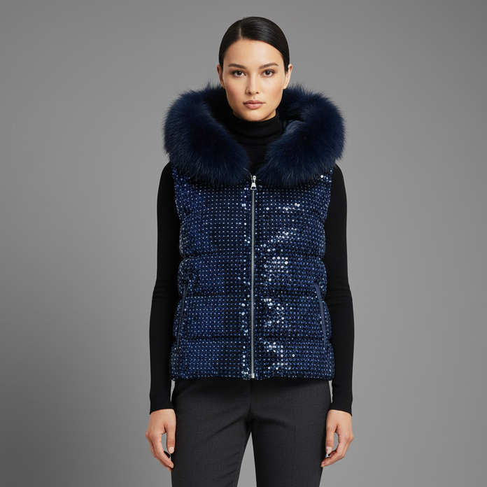 NAVY SEQUIN PUFFER VEST