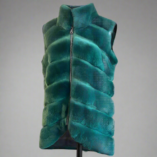 GREEN REX RABBIT FUR & SUEDE VEST