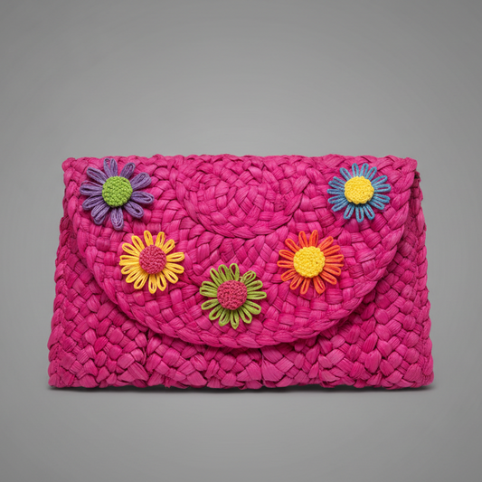 RAFFIA FLOWER CLUTCH