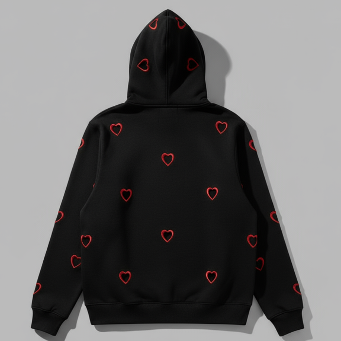 PERFORATED HEART ZIPPER HOODIE