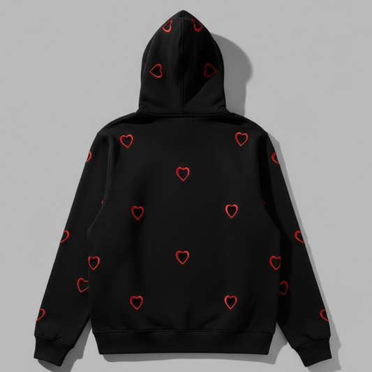 PERFORATED HEART ZIPPER HOODIE