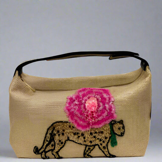 GOLD TIGER FLOWER CLUTCH BAG