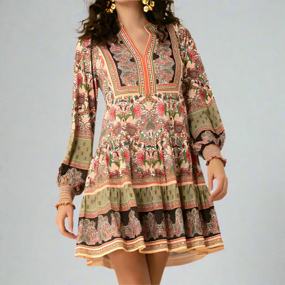 PEACH L/S TIERED DRESS