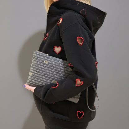 PERFORATED HEART ZIPPER HOODIE