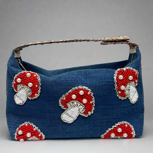 DENIM MUSHROOM CLUTCH BAG