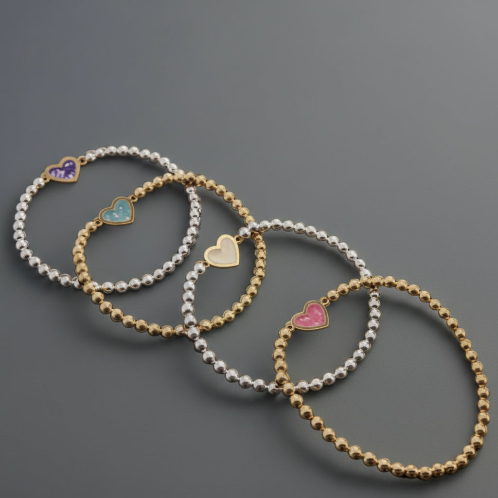 ENAMEL HEART BEAD BRACELET