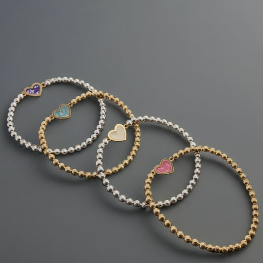 ENAMEL HEART BEAD BRACELET