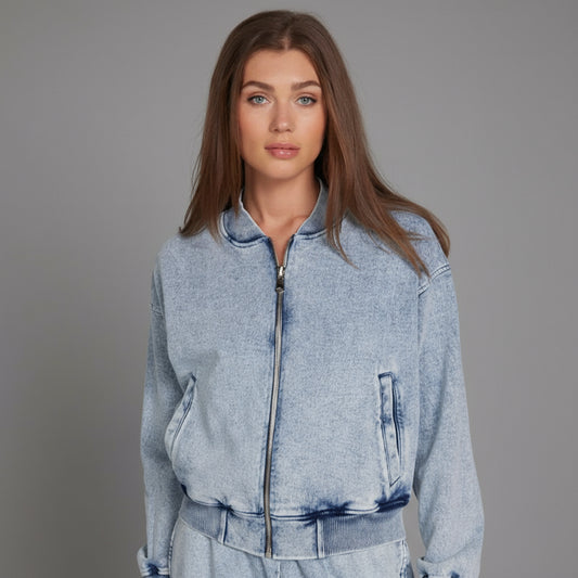 RISTON DENIM FRENCH TERRY BOMBER JACKET
