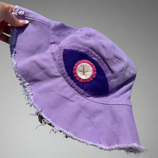 CANVAS BUCKET HAT WITH EVIL EYE