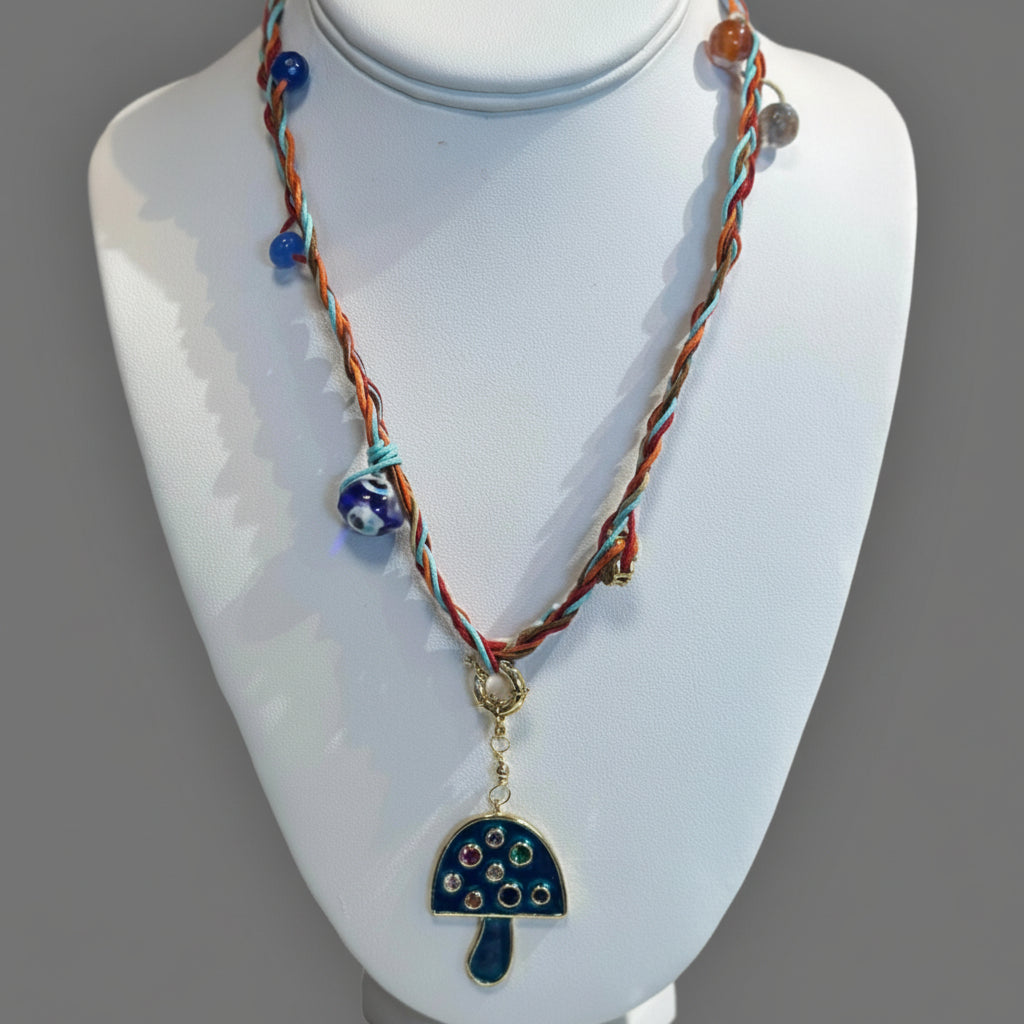 MUSHROOM CHARM WOVEN NECKLACE