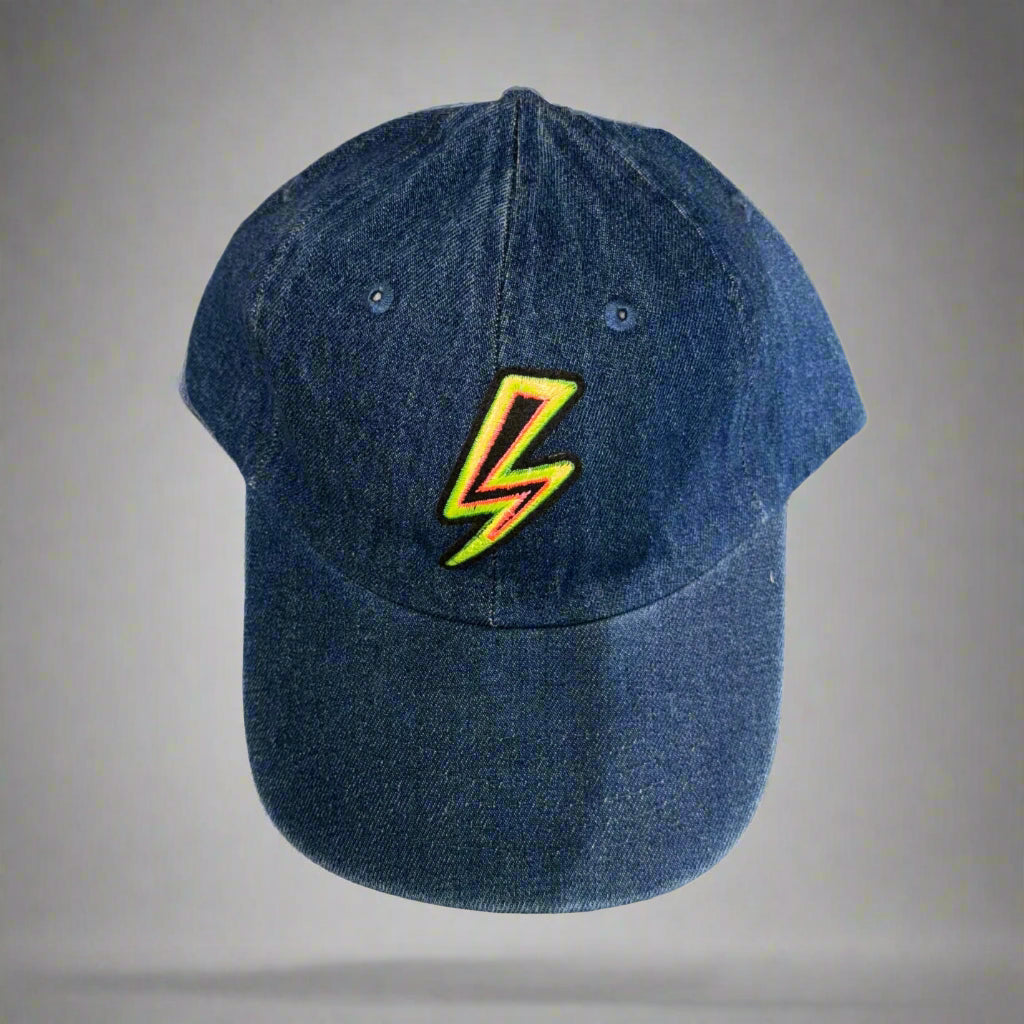 DENIM LIGHTNING BOLT BASEBALL HAT
