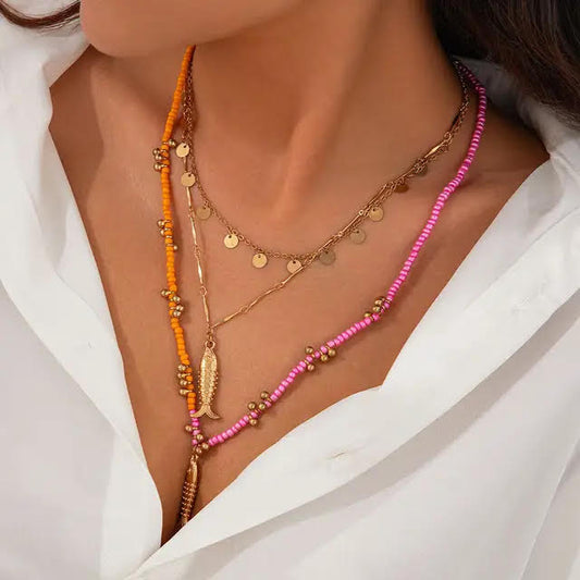 FISH NECKLACE TRIO PINK & ORANGE