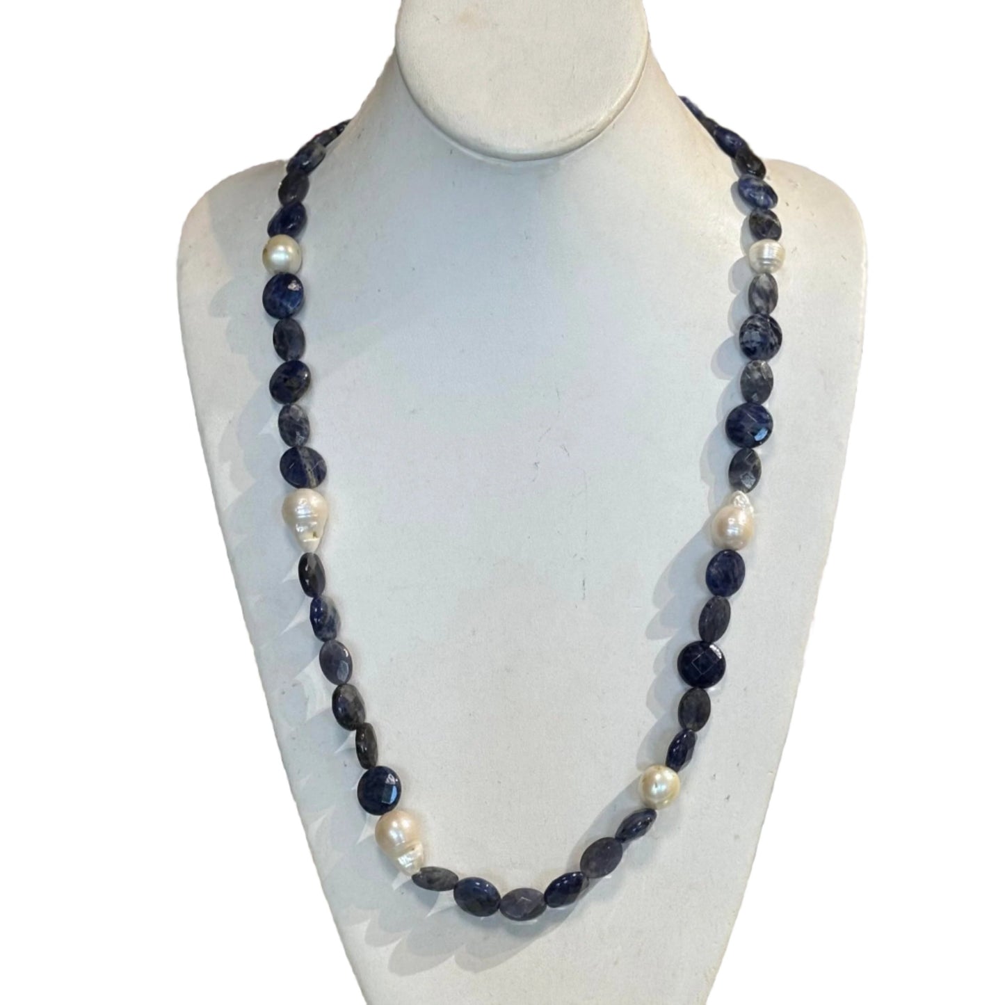 LAPIS MARBLEIZED STONE PEARL NECKLACE