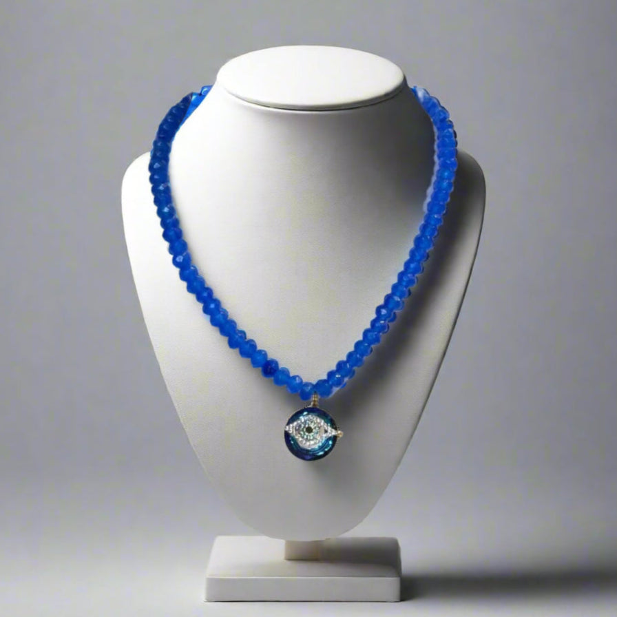 BLUE QUART STONE EVIL EYE CRYSTAL & CZ