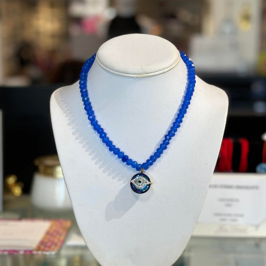 BLUE QUART STONE EVIL EYE CRYSTAL & CZ