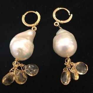 BAROQUE PEARL CITRINE GLD FIL-EARRINGS