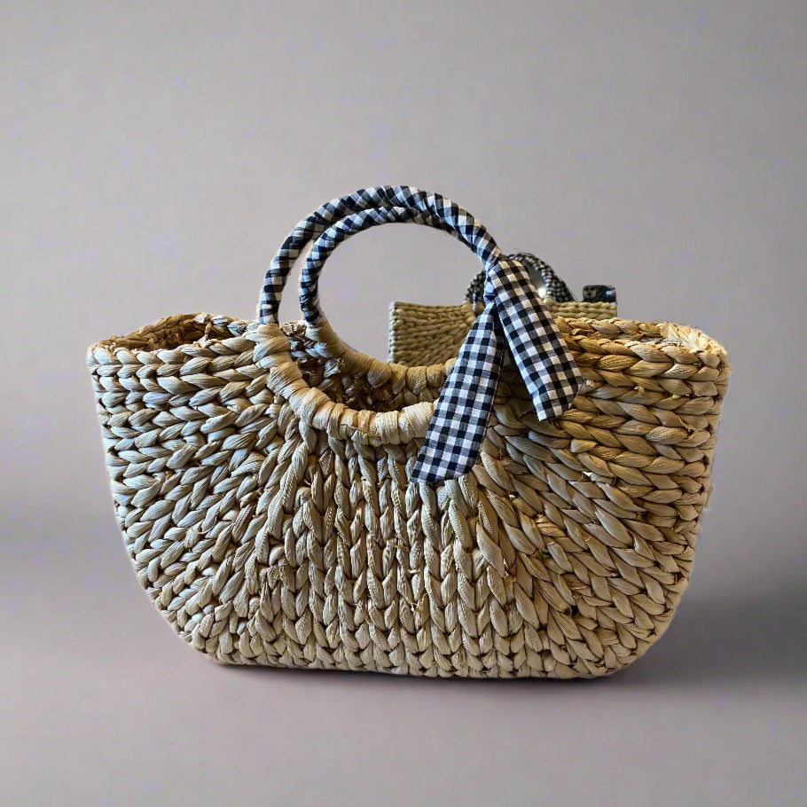 GINGHAM STRAW TOTE