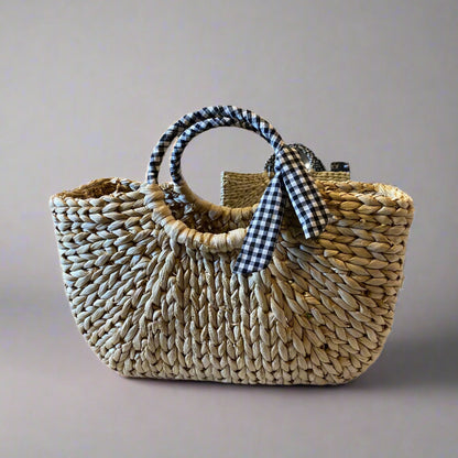 GINGHAM STRAW TOTE