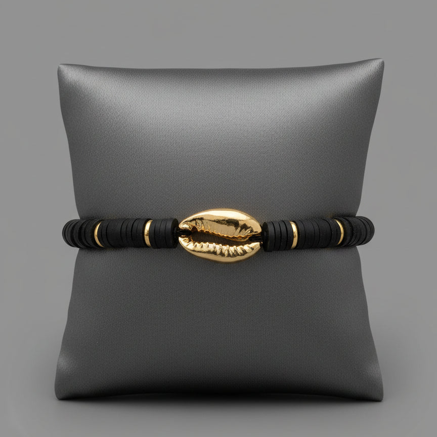 BLACK DISC SEASHELL BRACELET