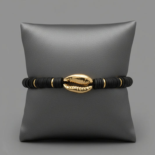 BLACK DISC SEASHELL BRACELET
