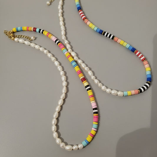 RAINBOW BEADS AND PEARL NECKLACE