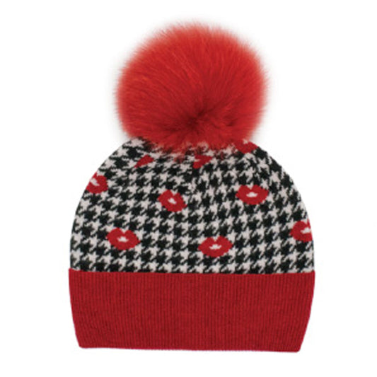 HOUNDSTOOTH & LIPS HAT RED