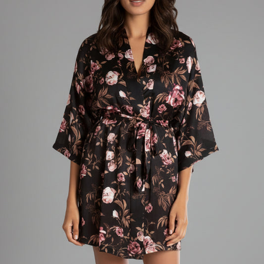 BLACK FLORAL ROBE