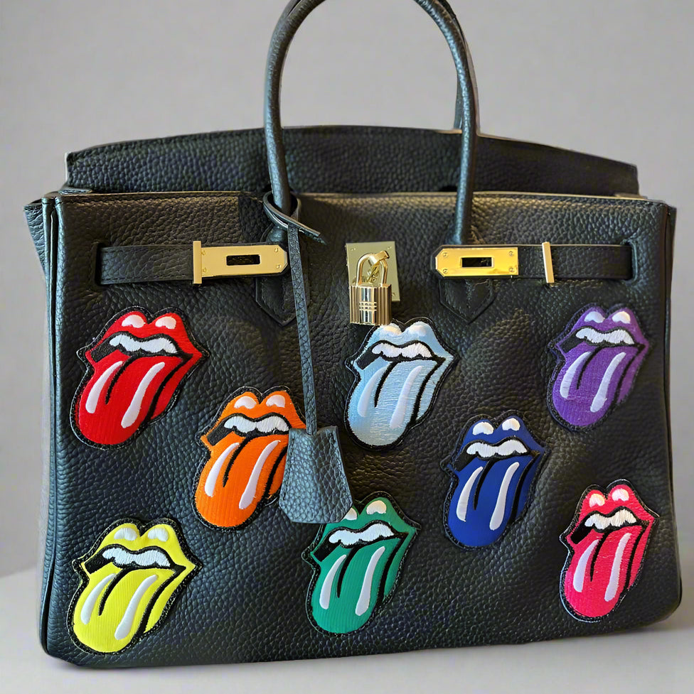 BLACK HANDBAG W ROLLING STONES