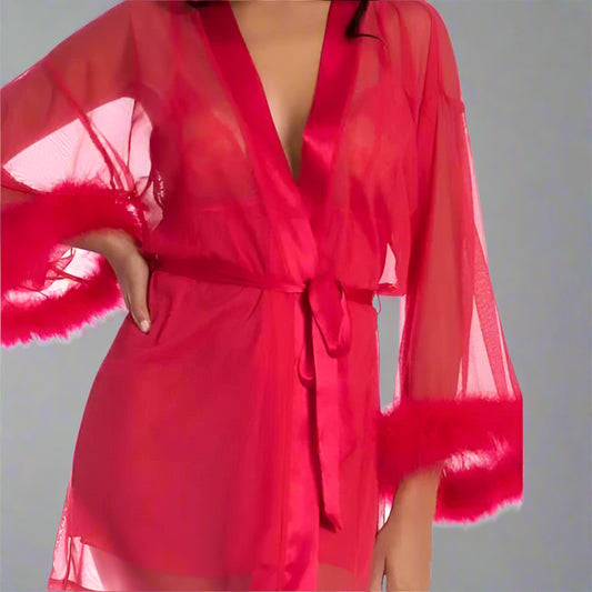 BRIGHT RED ROBE FUR TRIM