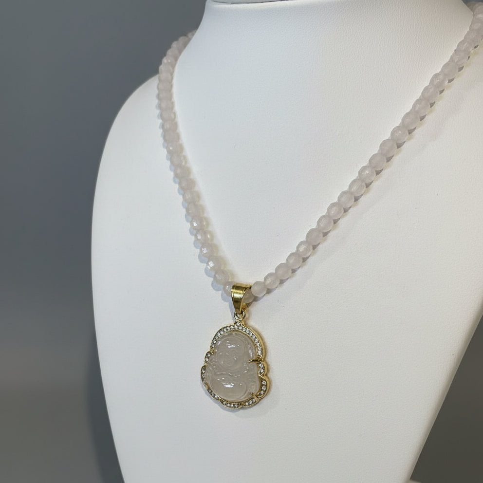 BOTSWANA AGATE W/ QUARTZ BUDDHA NECKLACE