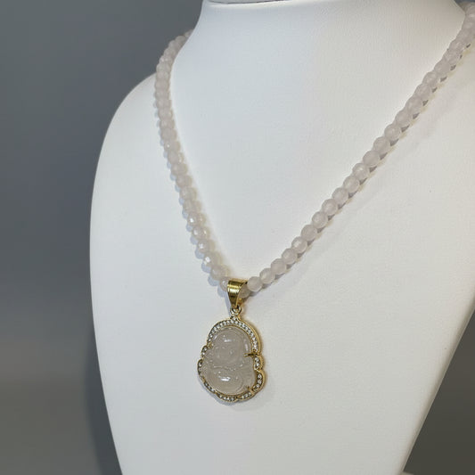 BOTSWANA AGATE W/ QUARTZ BUDDHA NECKLACE
