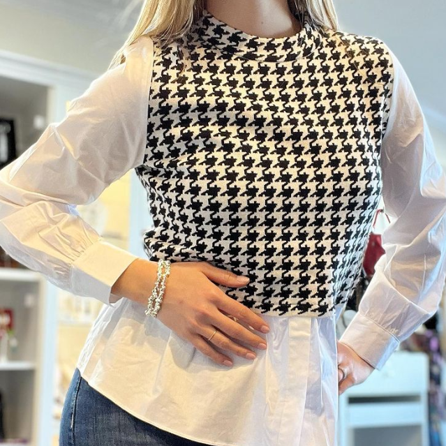 Black and white houndstooth print shirt