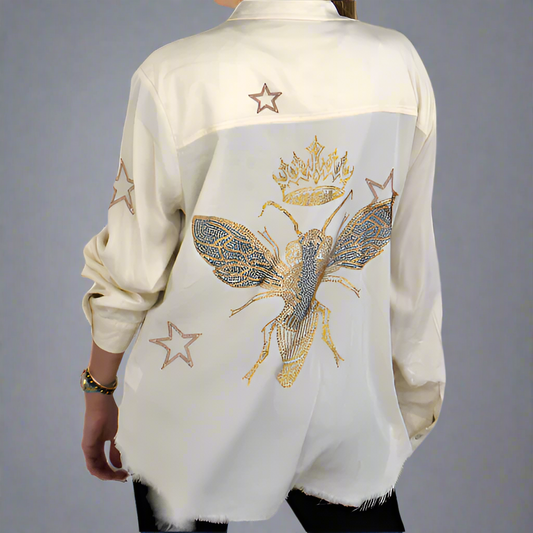 IVORY EMBROIDERED SHIRT - QUEEN BEE