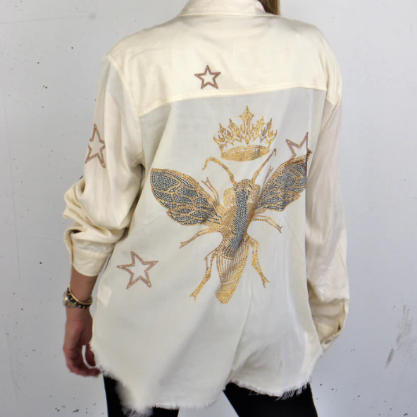 IVORY EMBROIDERED SHIRT - QUEEN BEE