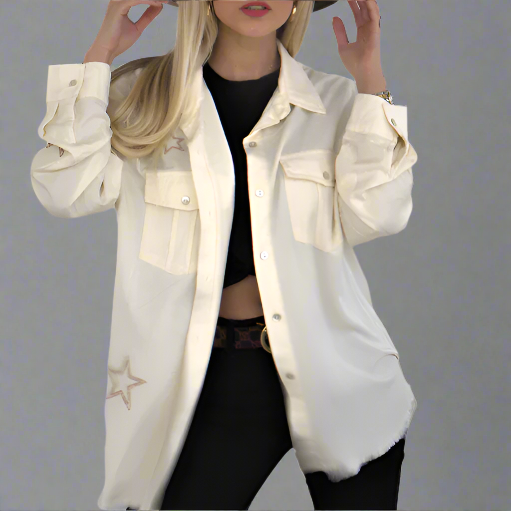 IVORY EMBROIDERED SHIRT - QUEEN BEE