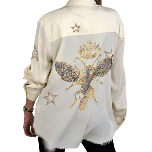 IVORY EMBROIDERED SHIRT - QUEEN BEE