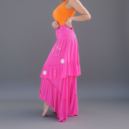 PINK RUCHED SKIRT WITH SILVER GLITTER