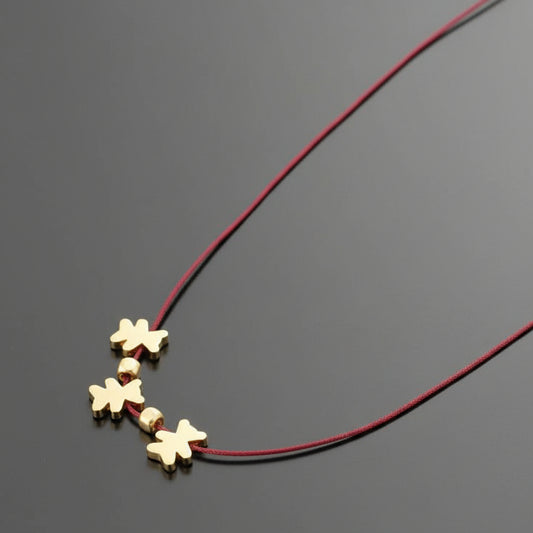 3 TEDDY BEARS RED STRING NECKLACE