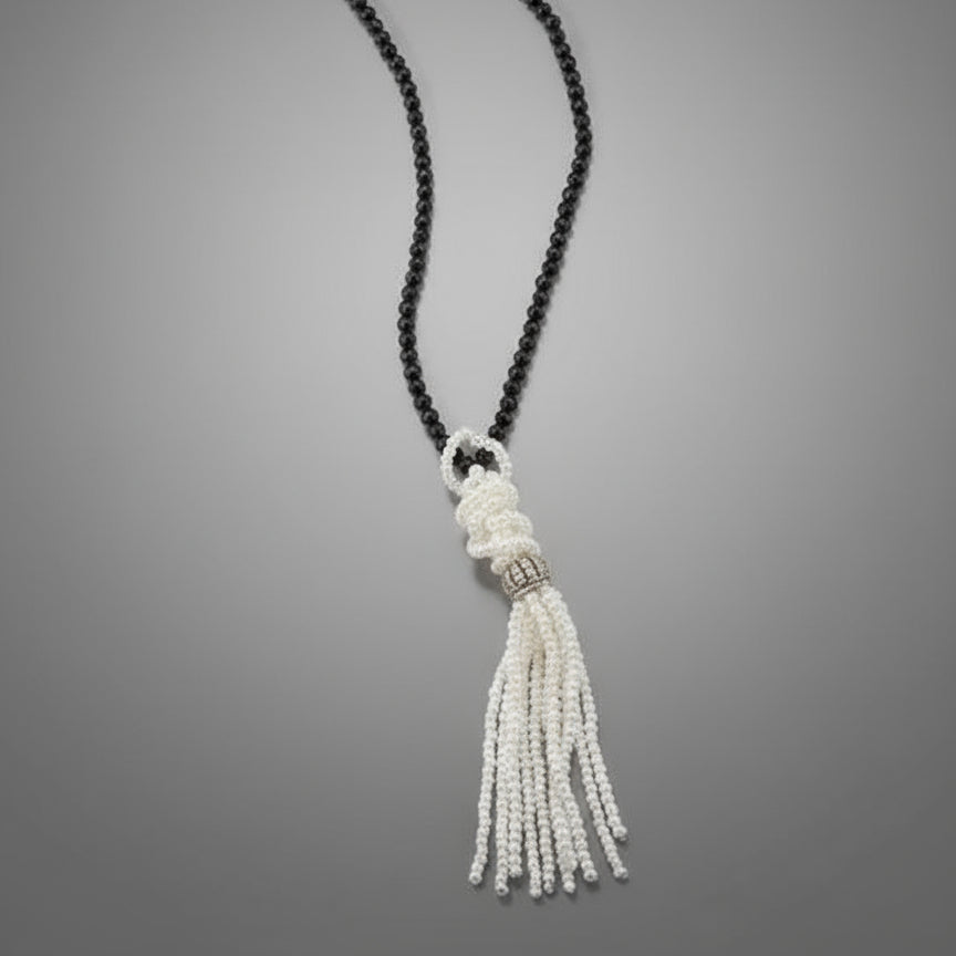 BLK ONYX FACET TASSEL NECKLACE
