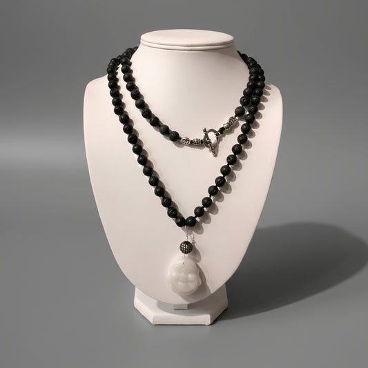 LAVA GEMSTONES PEARL BUDDHA NECKLACE