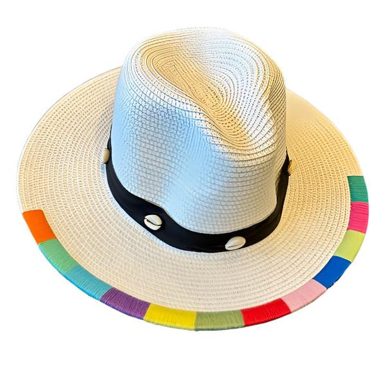 CABO HAT WITH SHELLS RAINBOW CORD