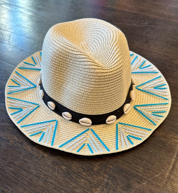 ST BARTS HAT WITH SHELLS BLUE CORD
