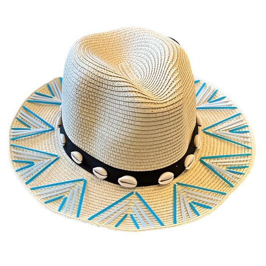 ST BARTS HAT WITH SHELLS BLUE CORD